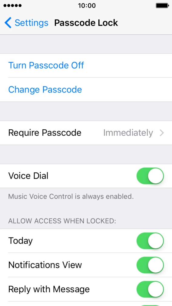 Press Turn Passcode Off and key in the phone lock code.