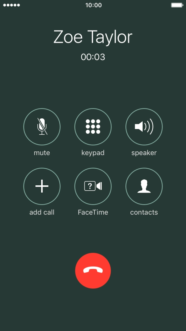 Press the end call icon to end the call and return to the home screen.