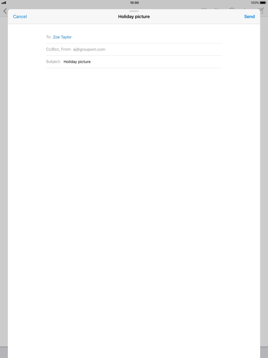 Press the text input field and write the text for your email. Press the text input field and write the text for your email.