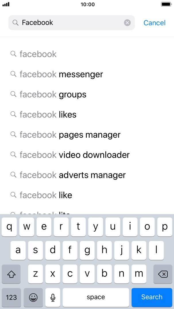 Key in Facebook and press Search. Key in Facebook and press Search.