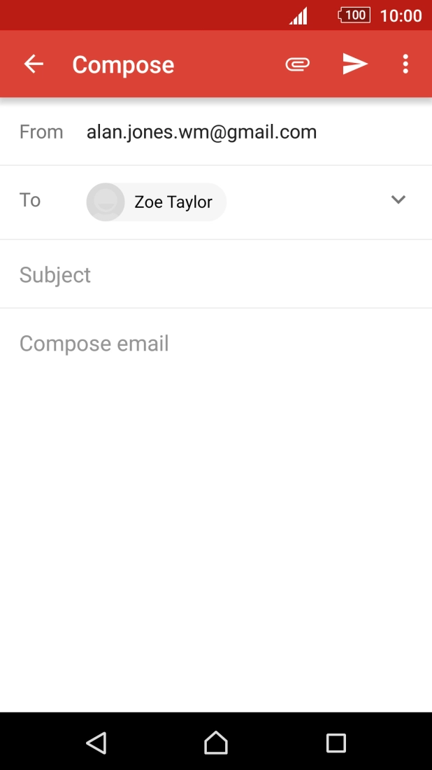 Press Subject and key in a subject for the email.