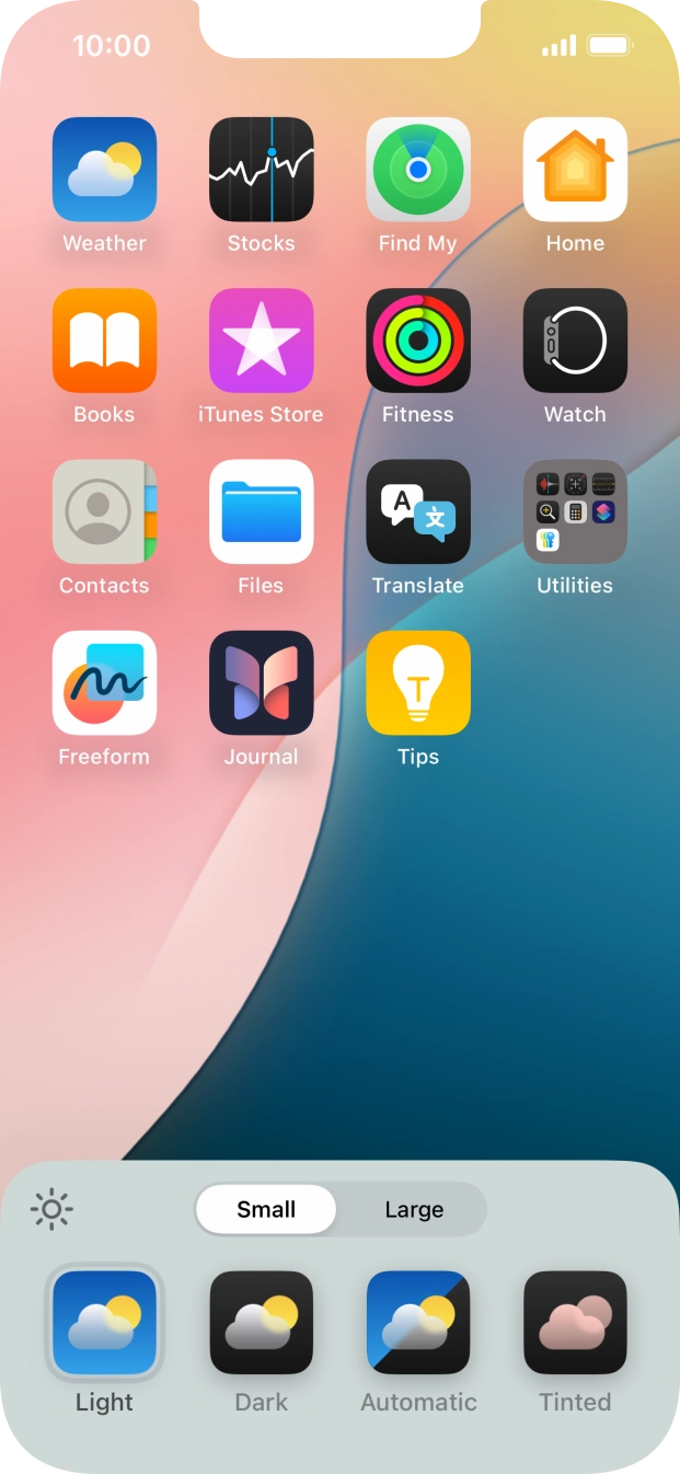 Press the required setting to select the size of app icons on the home screen. Press the required setting to select the size of app icons on the home screen.