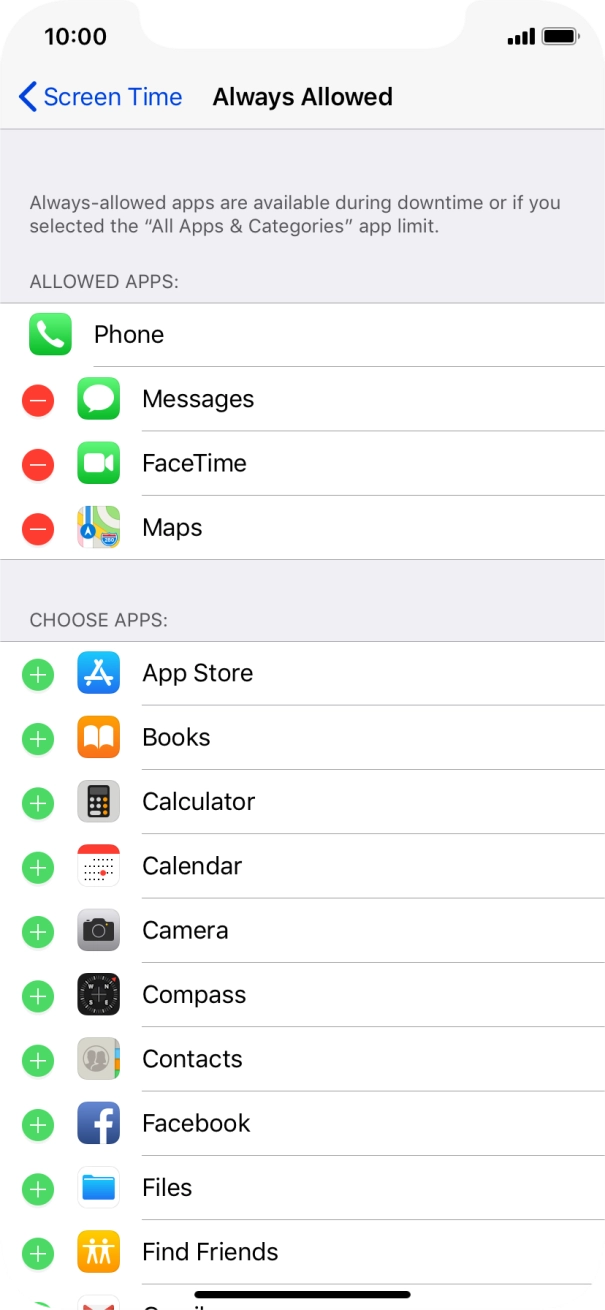 Press the add icon next to the required app to add it to the list of allowed apps during Downtime. Press the add icon next to the required app to add it to the list of allowed apps during Downtime.