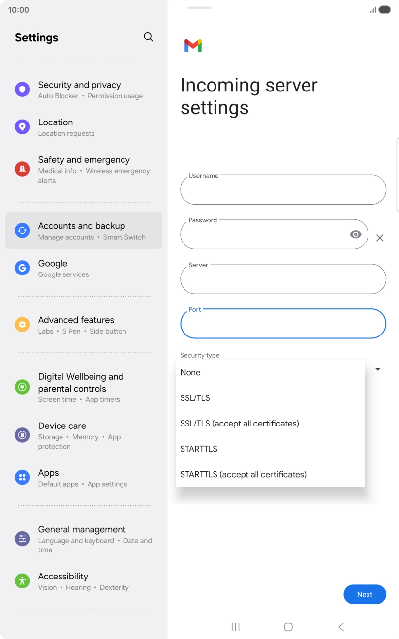Press SSL/TLS. Press SSL/TLS.