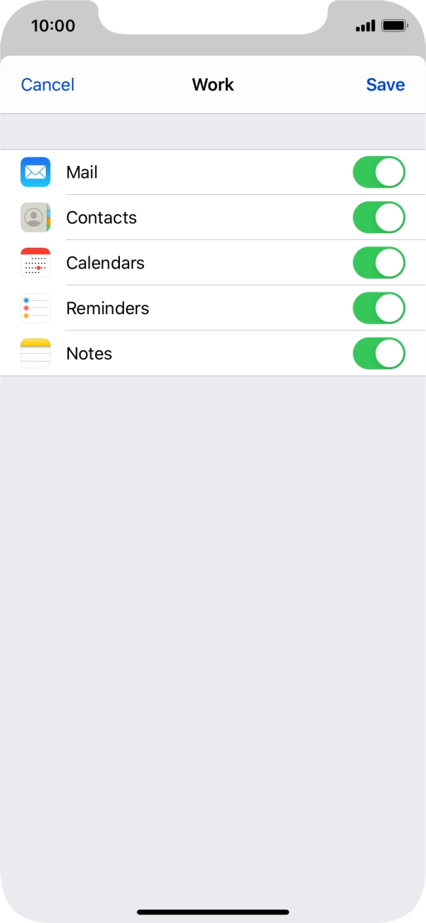 Press the indicators next to the required data types to turn synchronisation of each data type on or off. Press the indicators next to the required data types to turn synchronisation of each data type on or off.