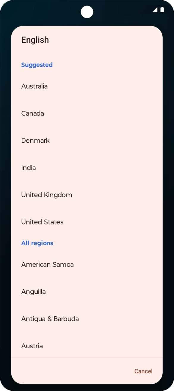 Press the required country or area. Press the required country or area.