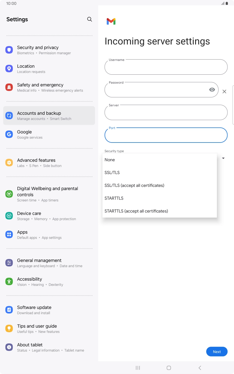 Press SSL/TLS. Press SSL/TLS.