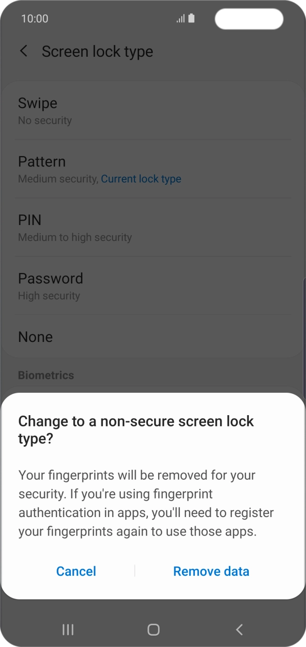Press Remove data. Press Remove data.