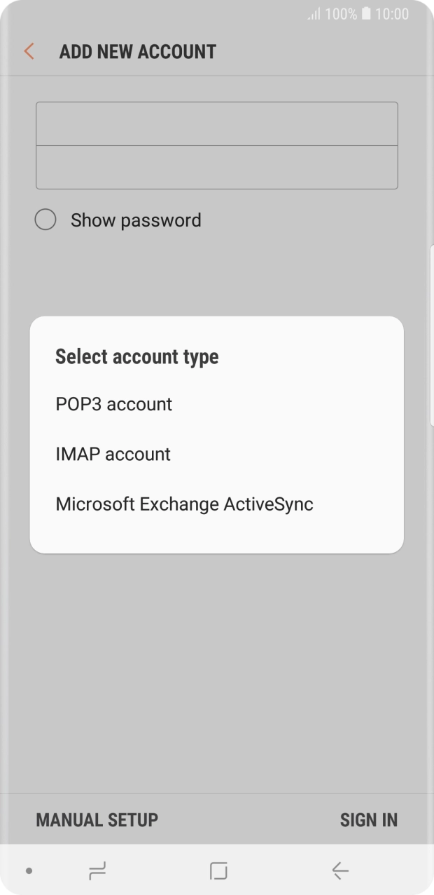 Press POP3 account. Press POP3 account.