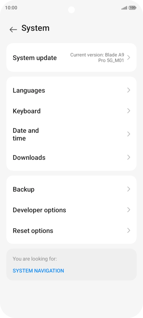 Press Reset options.