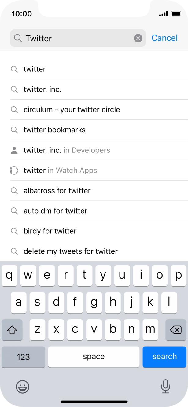 Key in Twitter and press search.