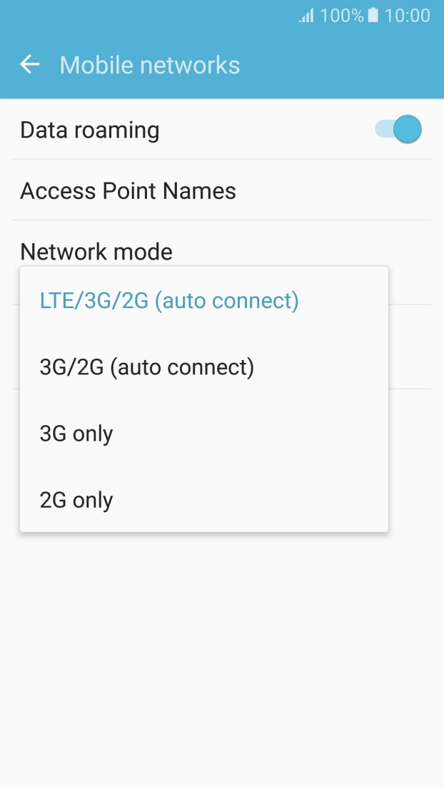 Press the required network mode. Press the required network mode.