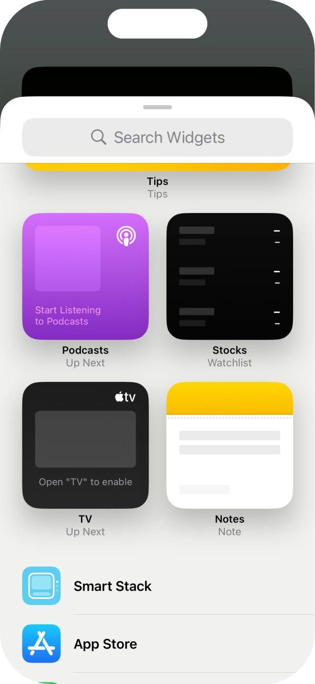 Press the required widget. Press the required widget.