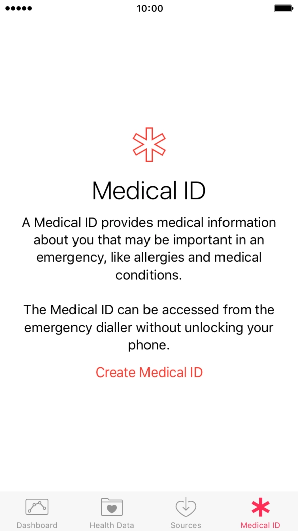 Press Create Medical ID. Press Create Medical ID.