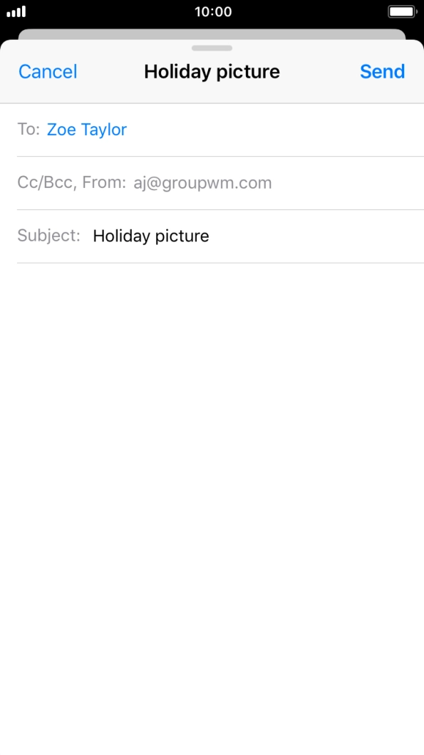 Press the text input field and write the text for your email. Press the text input field and write the text for your email.