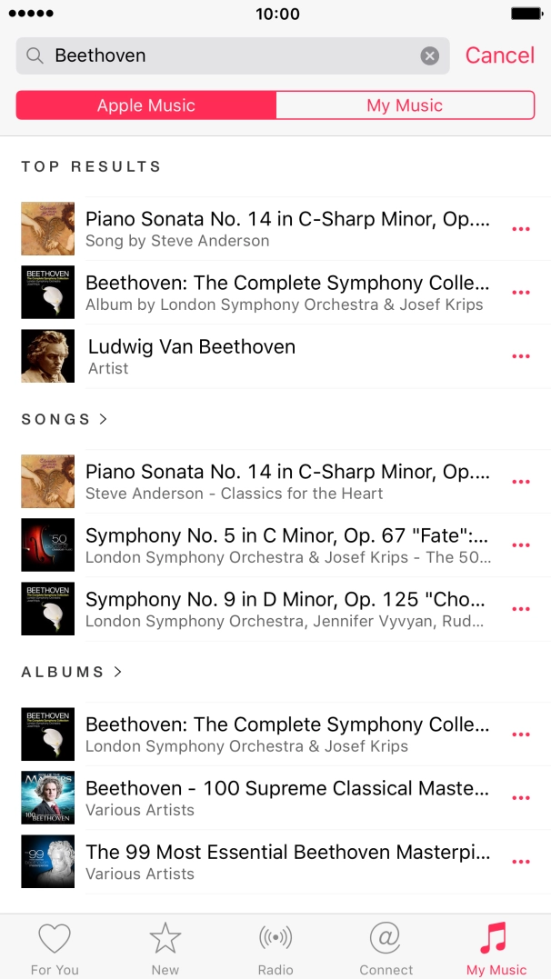 Press the dots next to the required song. Press the dots next to the required song.