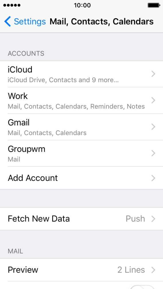Press the name of the Exchange email account you've just set up. Press the name of the Exchange email account you've just set up.