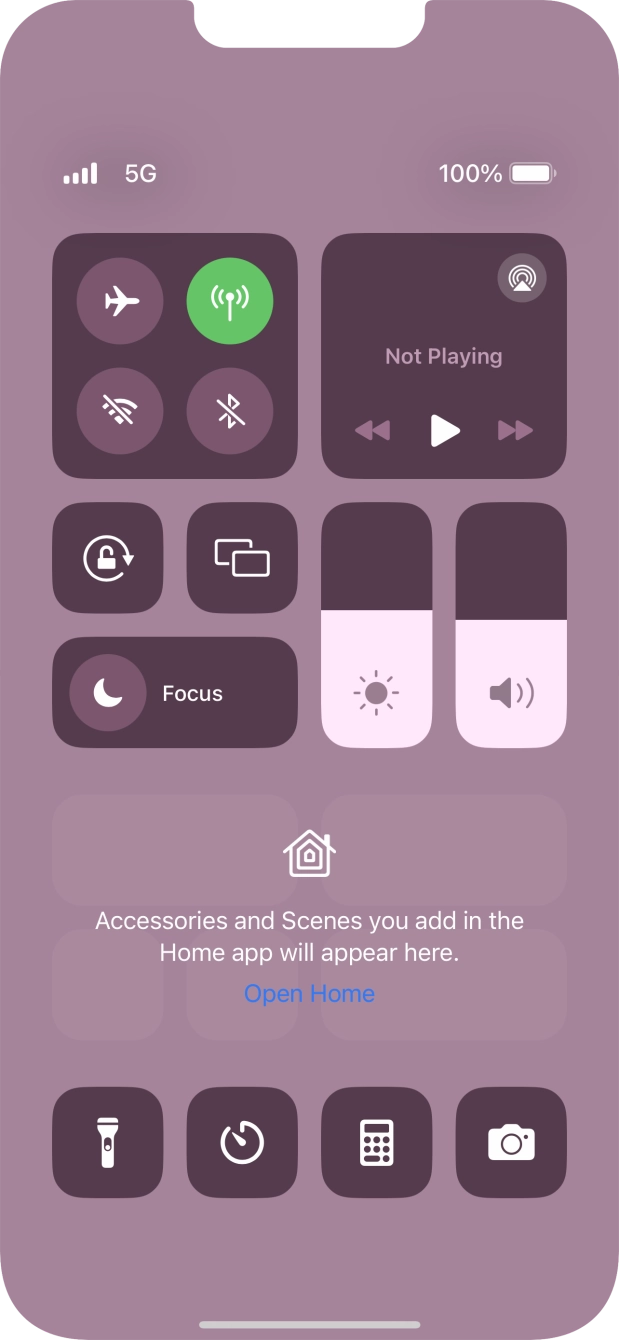 Press the flight mode icon to turn the function on or off. Press the flight mode icon to turn the function on or off.