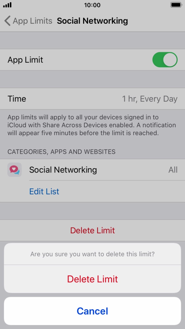 Press Delete Limit.