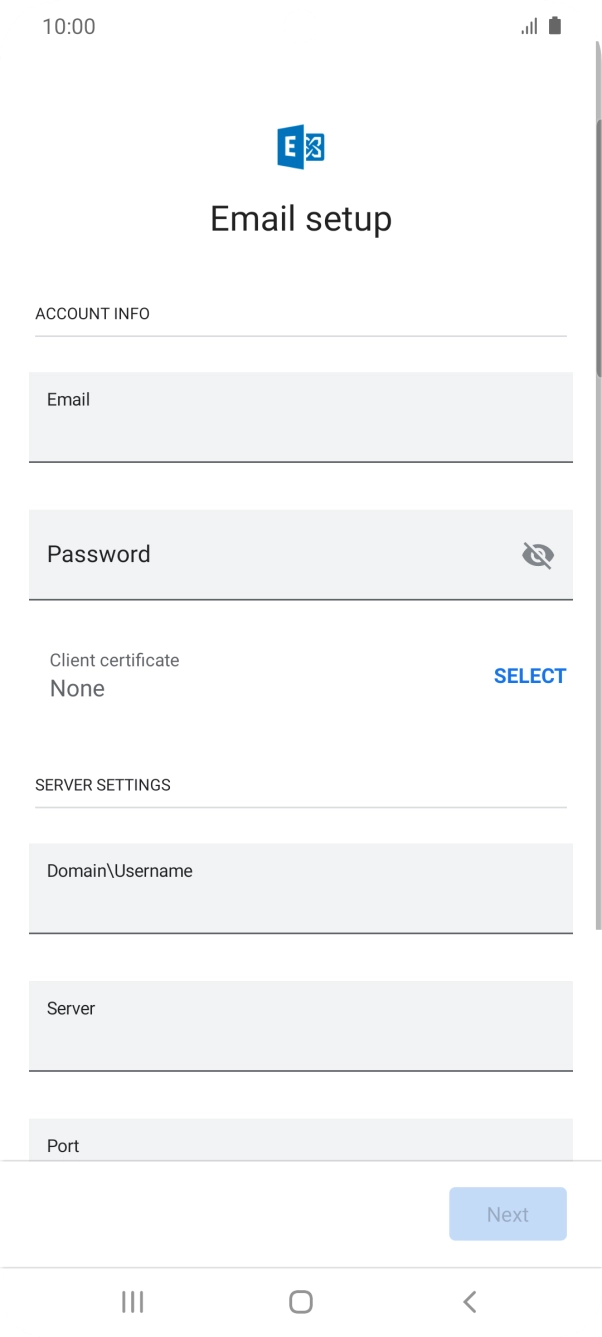Press Password and key in the password for your email account. Press Password and key in the password for your email account.