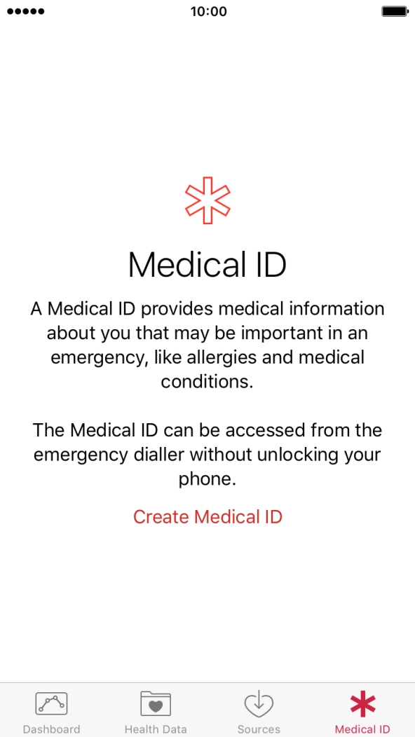 Press Create Medical ID. Press Create Medical ID.
