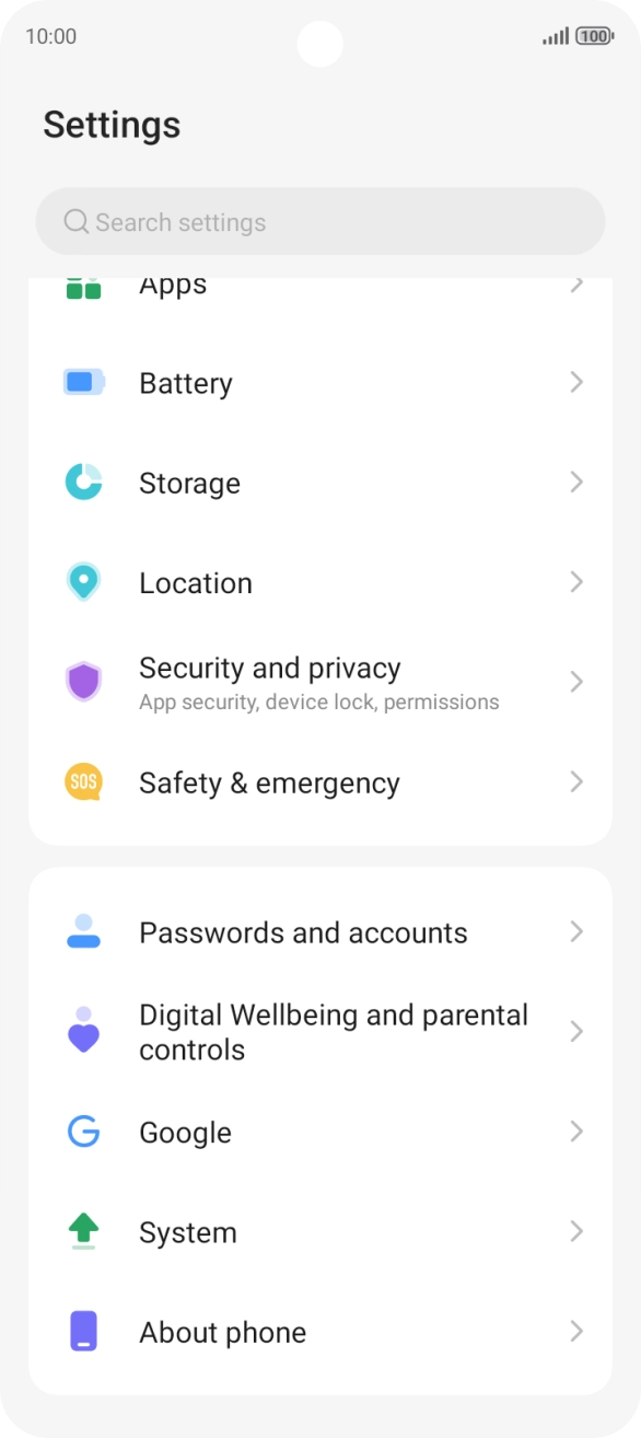 Press Passwords and accounts. Press Passwords and accounts.