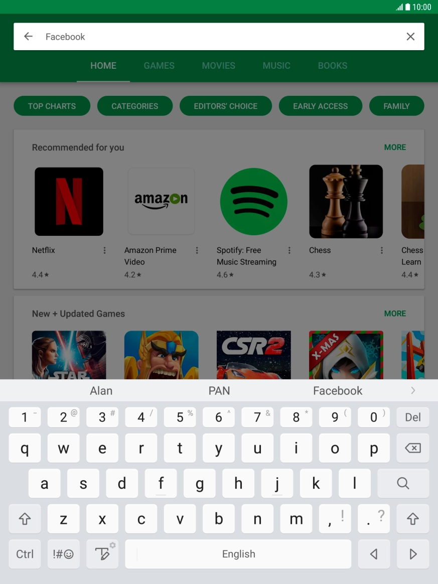 Key in Facebook and press the search icon. Key in Facebook and press the search icon.