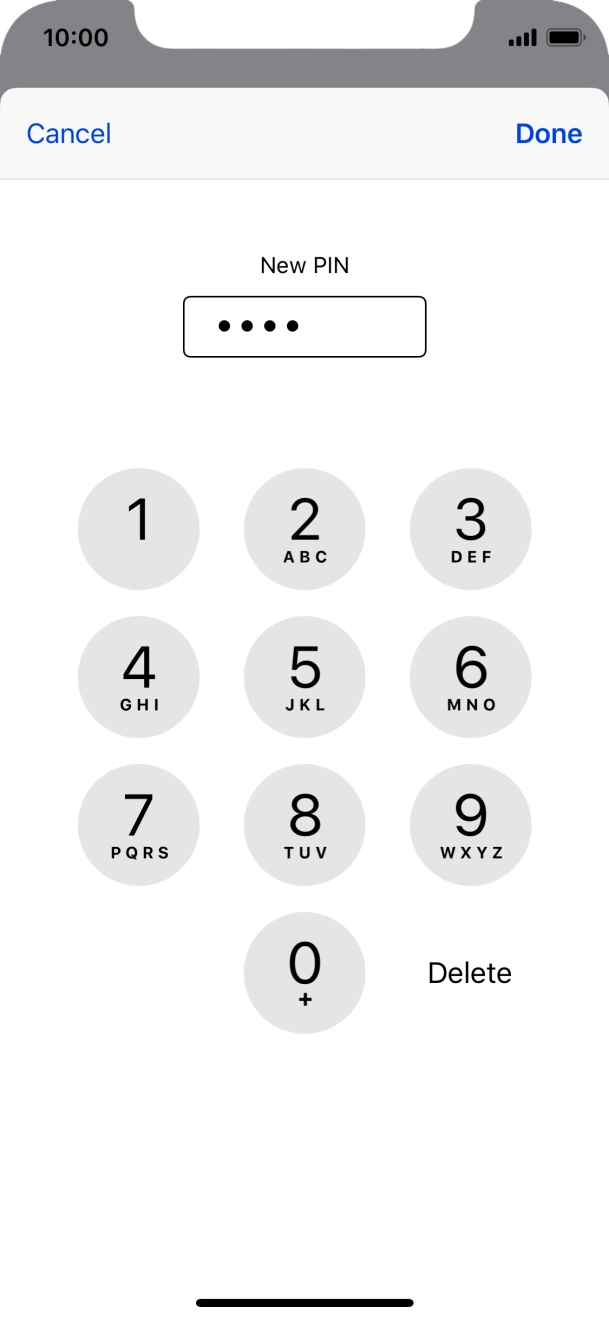 Key in a new four-digit PIN and press Done. Key in a new four-digit PIN and press Done.