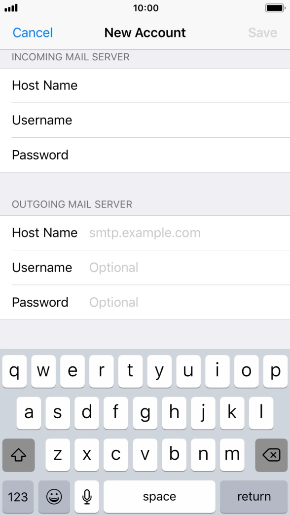 Press Host Name and key in the name of your email provider's outgoing server. Press Host Name and key in the name of your email provider's outgoing server.