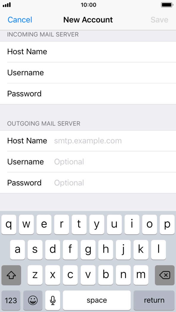 Press Host Name and key in the name of your email provider's outgoing server. Press Host Name and key in the name of your email provider's outgoing server.