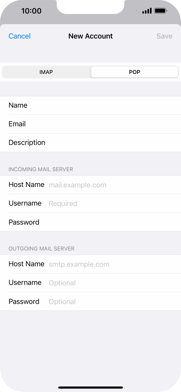 Press Host Name and key in the name of your email provider's incoming server. Press Host Name and key in the name of your email provider's incoming server.