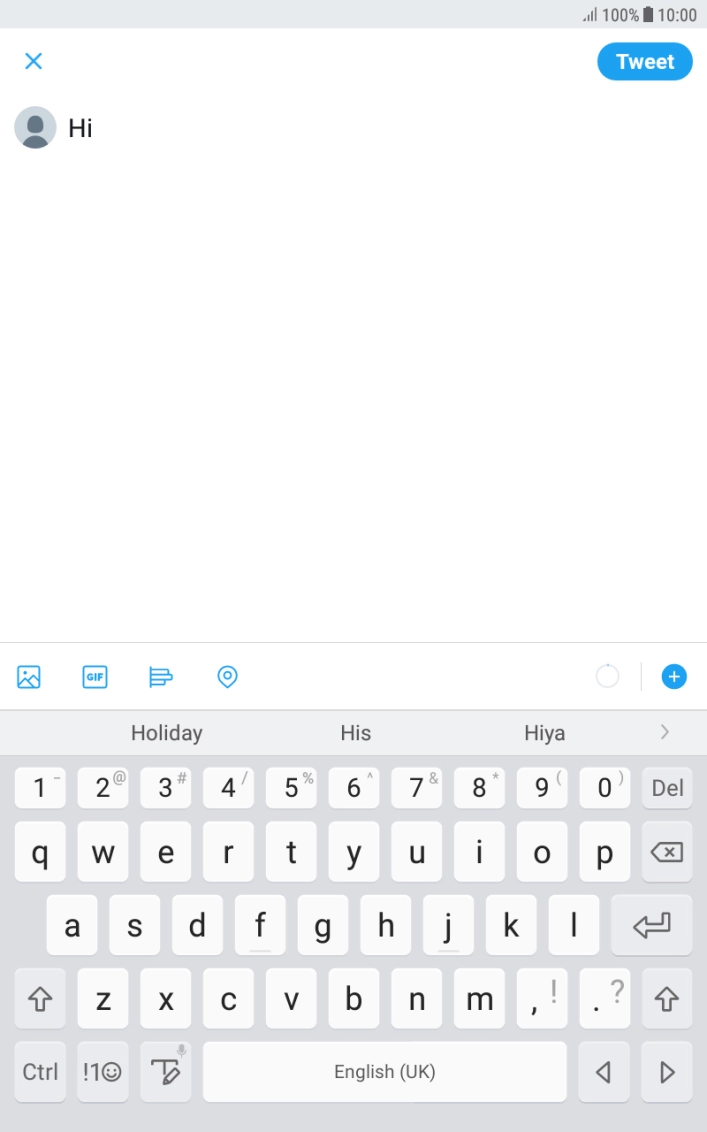 Write the required text and press Tweet. Write the required text and press Tweet.