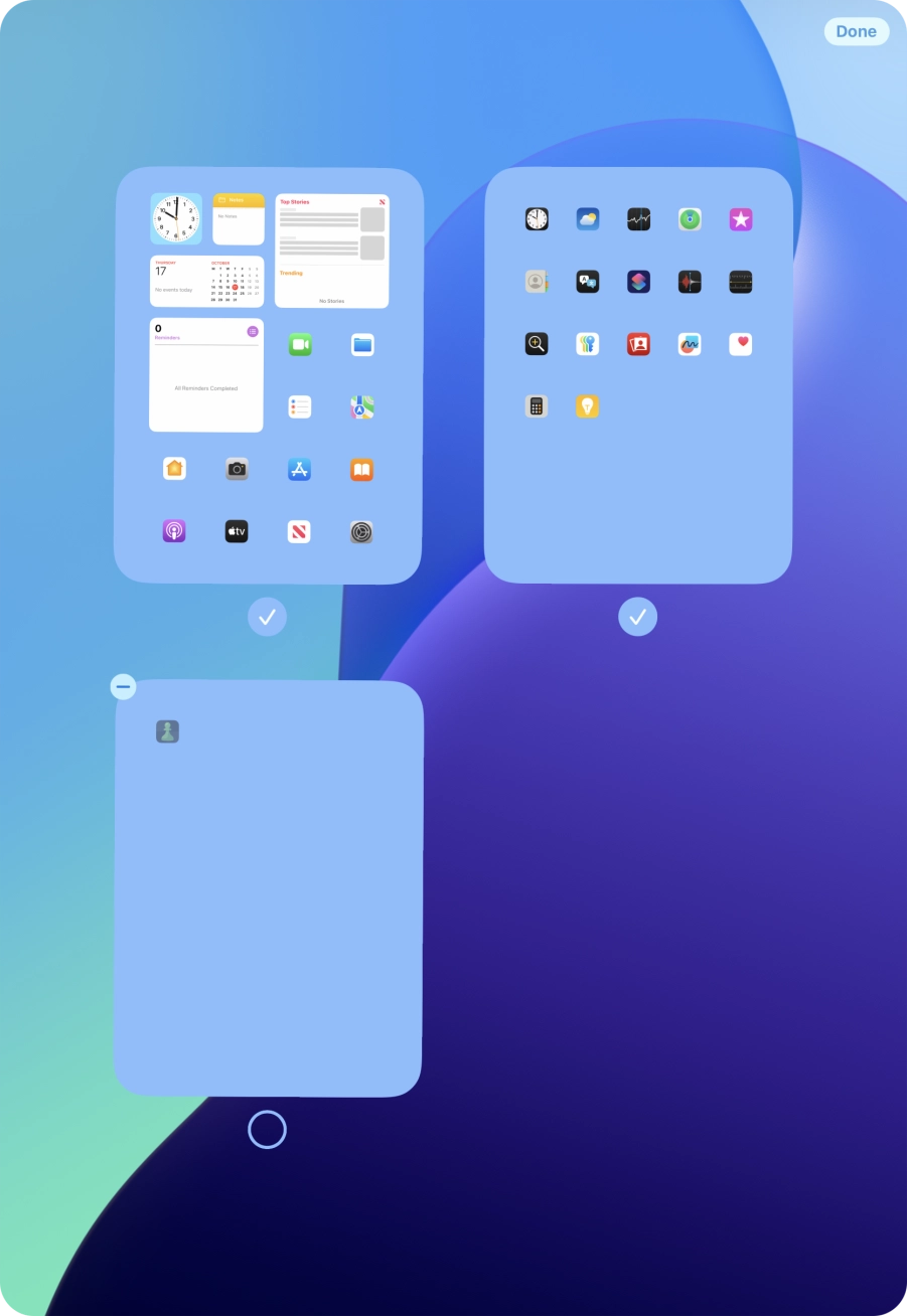 Press the delete icon next to the required home screen page. Press the delete icon next to the required home screen page.