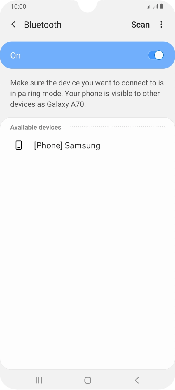 Press the required Bluetooth device and follow the instructions on the screen to pair the device with your phone.