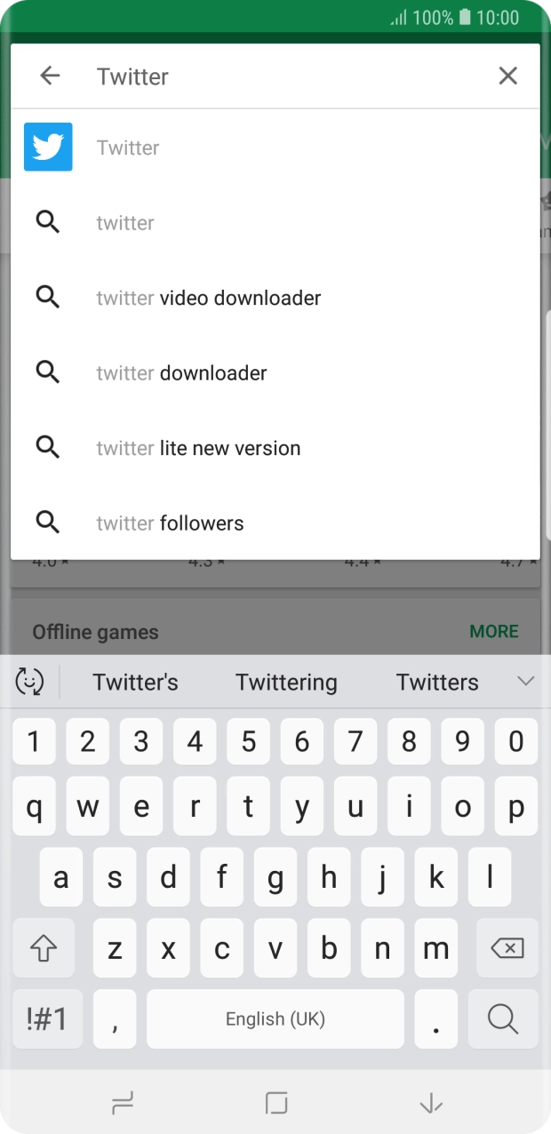 Key in Twitter and press the search icon. Key in Twitter and press the search icon.