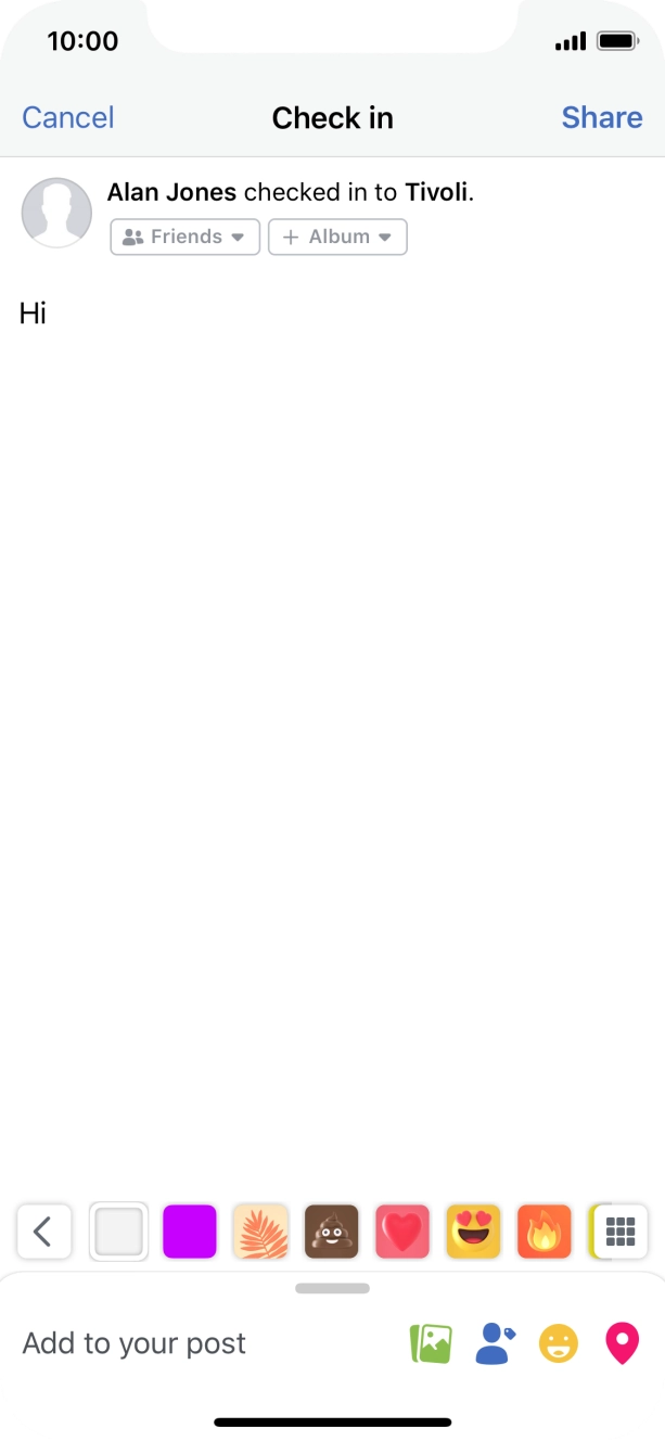 Write the required text and press Share. Write the required text and press Share.