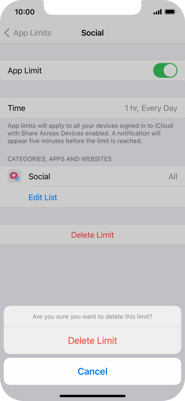 Press Delete Limit.