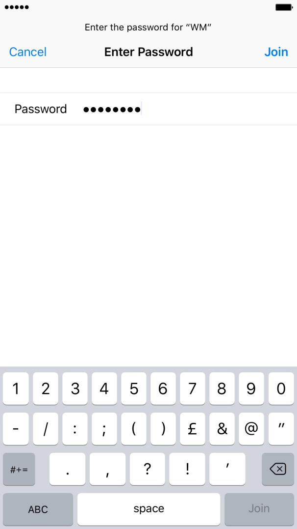 Key in the password for the Wi-Fi network and press Join. Key in the password for the Wi-Fi network and press Join.