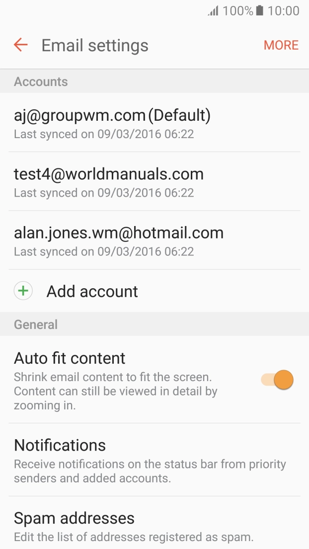 Press the required email account. Press the required email account.