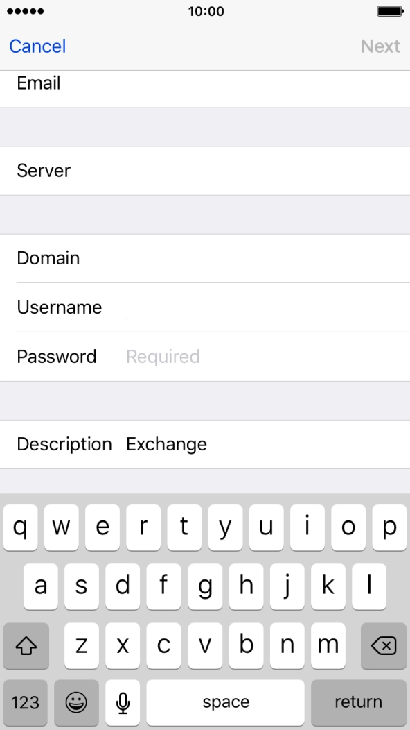 Press Password and key in the password for your email account. Press Password and key in the password for your email account.