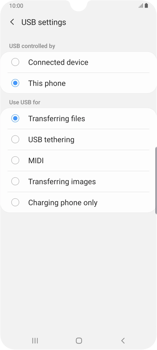 Press Transferring files to turn on the function. Press Transferring files to turn on the function.