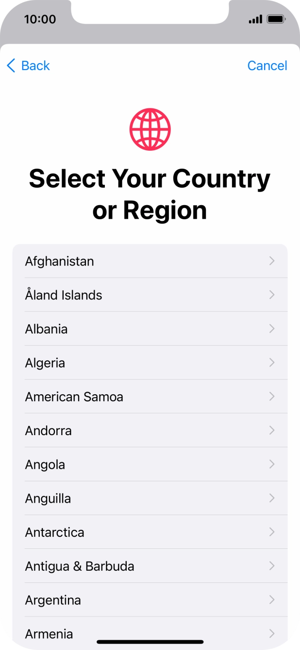 Press the required country. Press the required country.