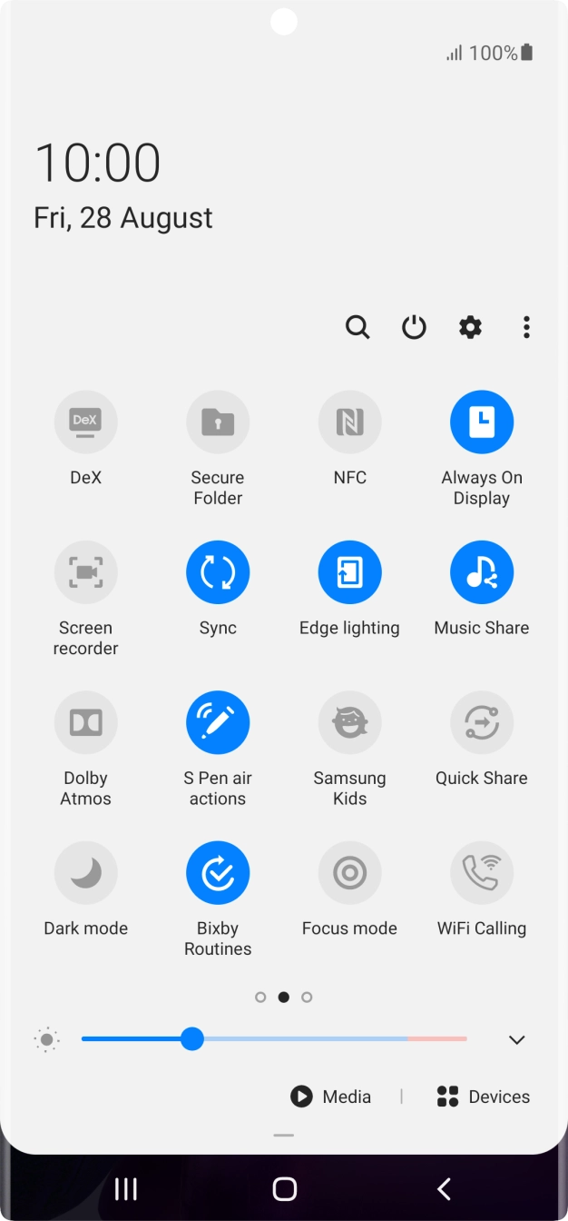 Press the NFC icon to turn the function on or off. Press the NFC icon to turn the function on or off.
