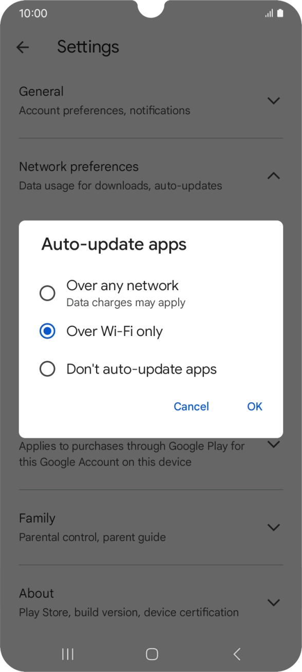 To turn on automatic update of apps using mobile network, press Over any network. To turn on automatic update of apps using mobile network, press Over any network.