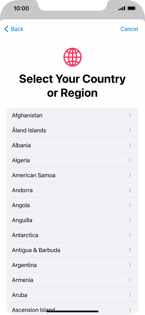 Press the required country. Press the required country.
