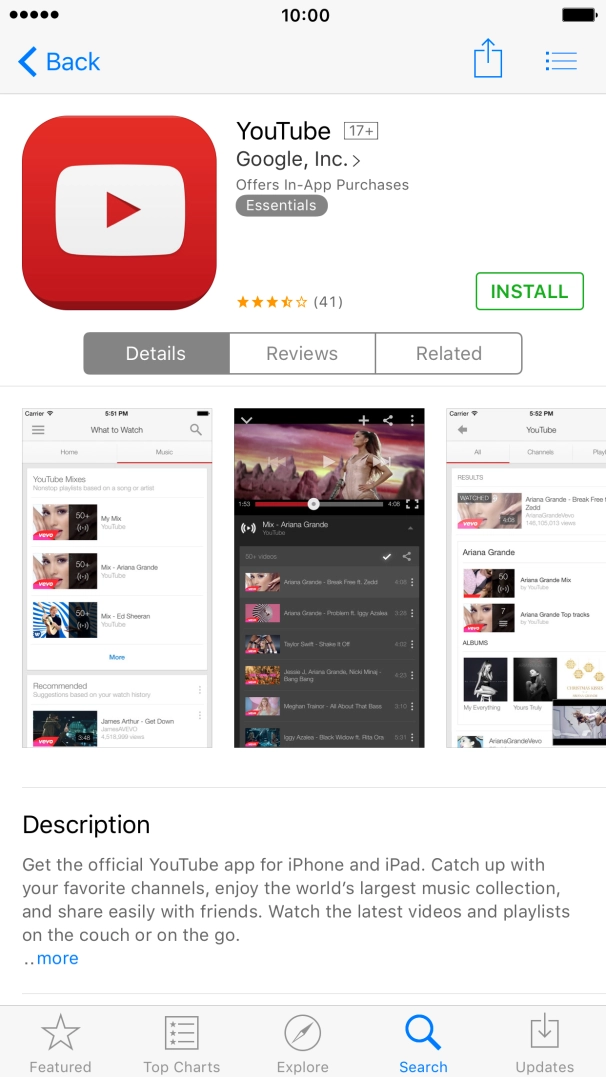 Press INSTALL and wait while YouTube is installed. Press INSTALL and wait while YouTube is installed.
