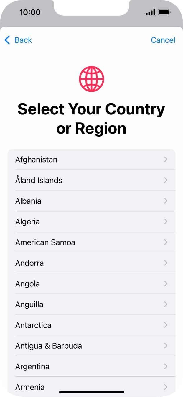 Press the required country. Press the required country.