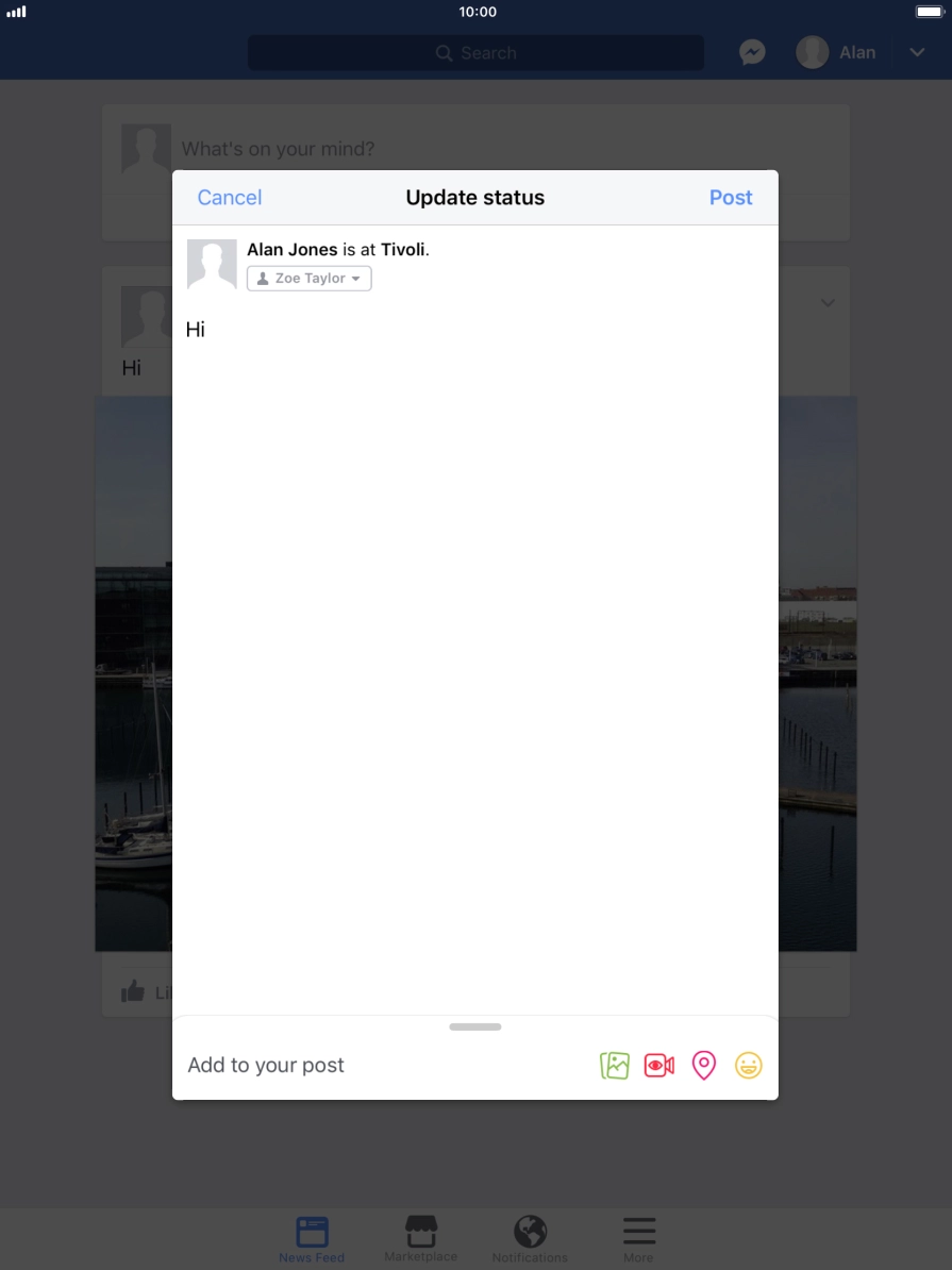 Write the required text and press Post. Write the required text and press Post.