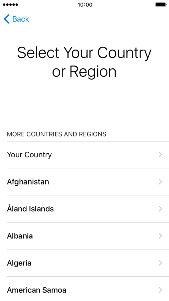 Press the required country or area. Press the required country or area.