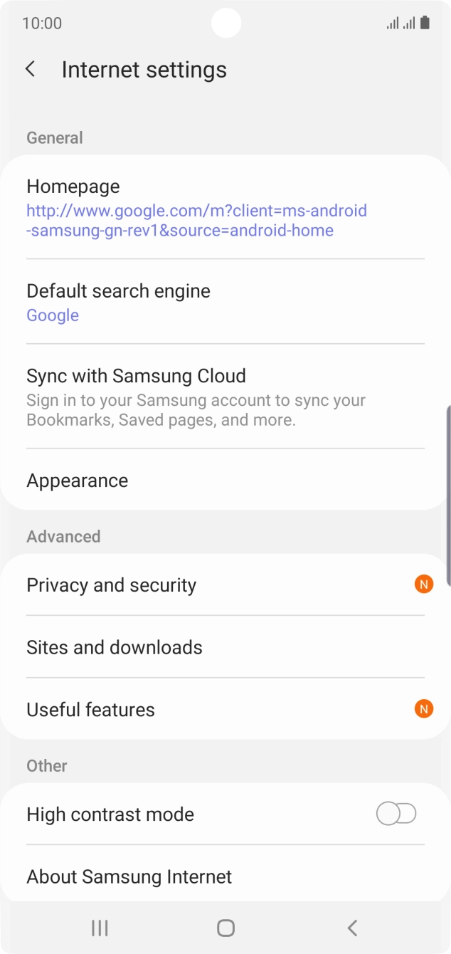Press Privacy and security.